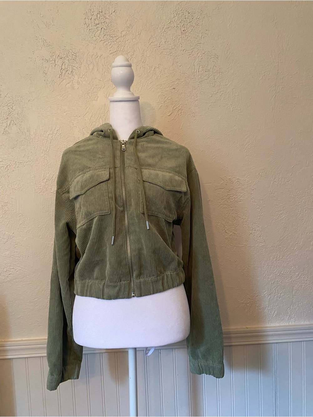 Love Tree Olive Corduroy Hooded Bomber Jacket